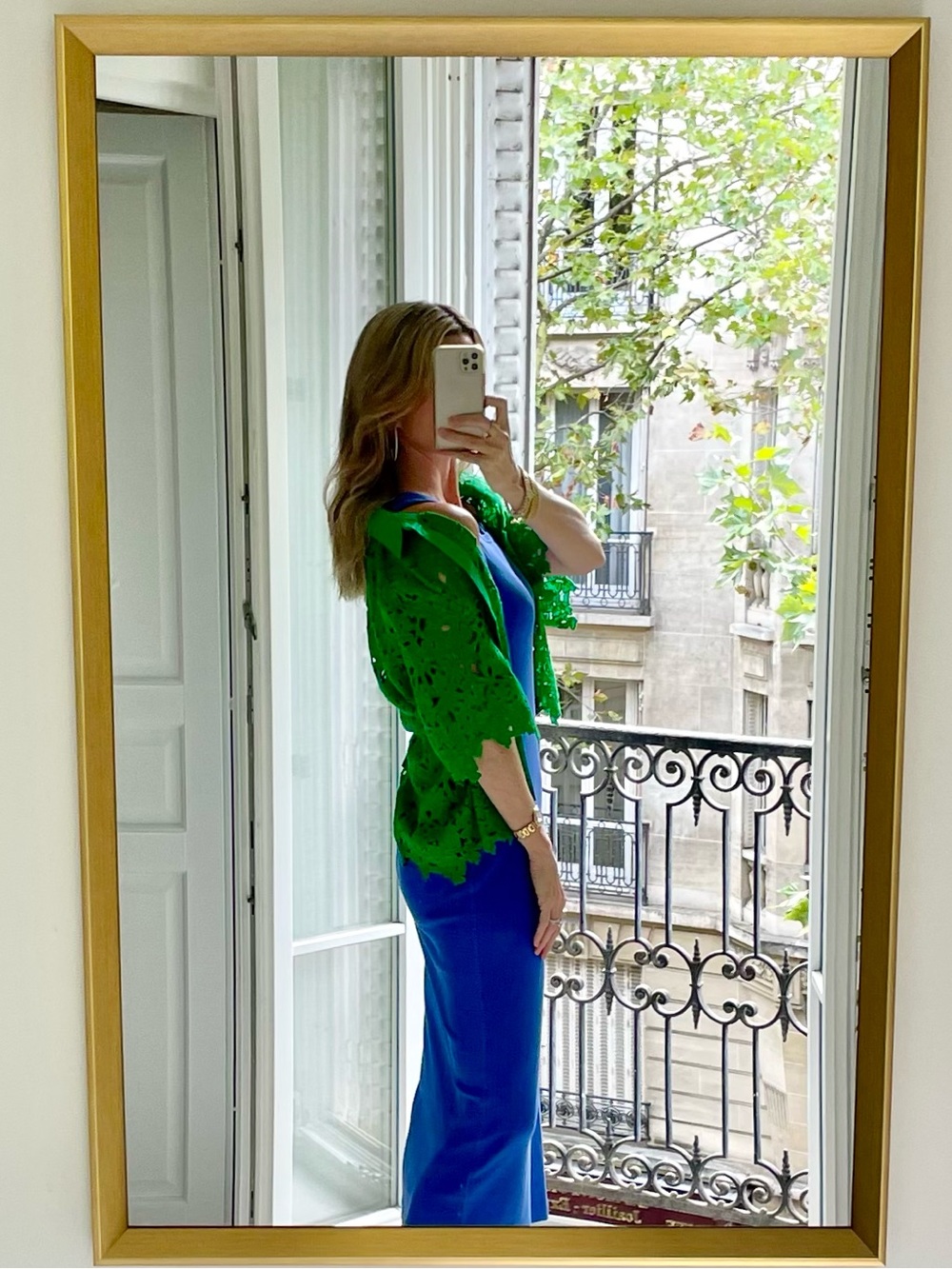 COS Green Lace Openwork Top